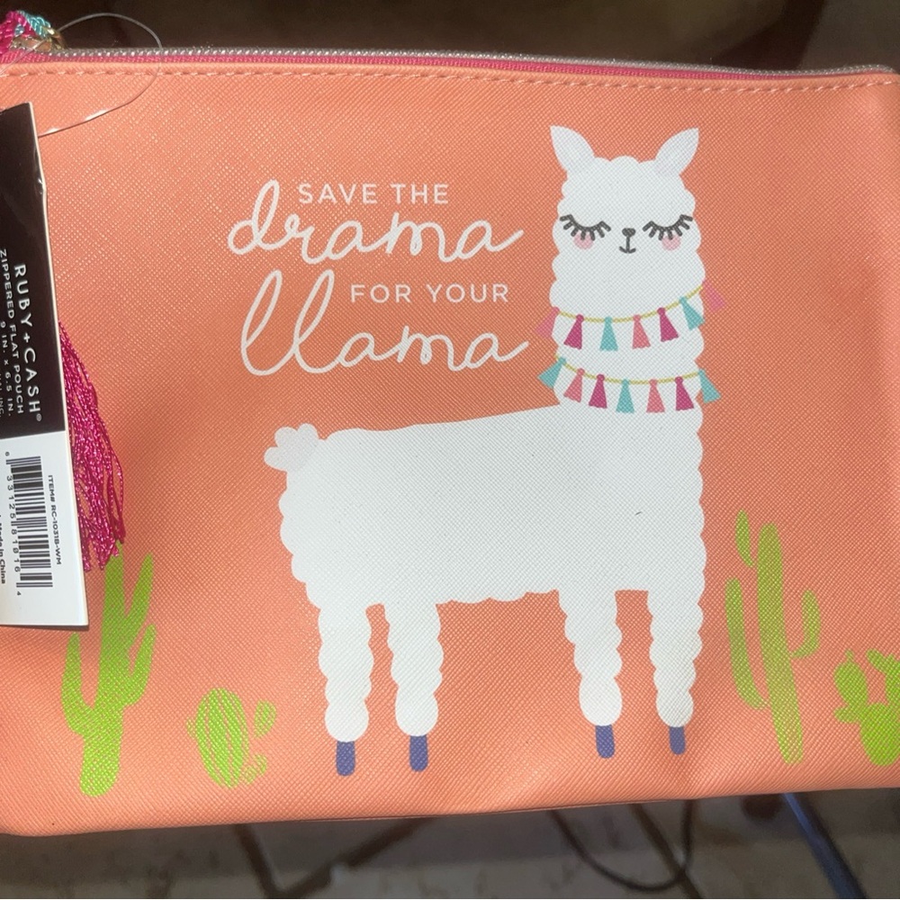 Pink Cosmetic Bag with Llama Design